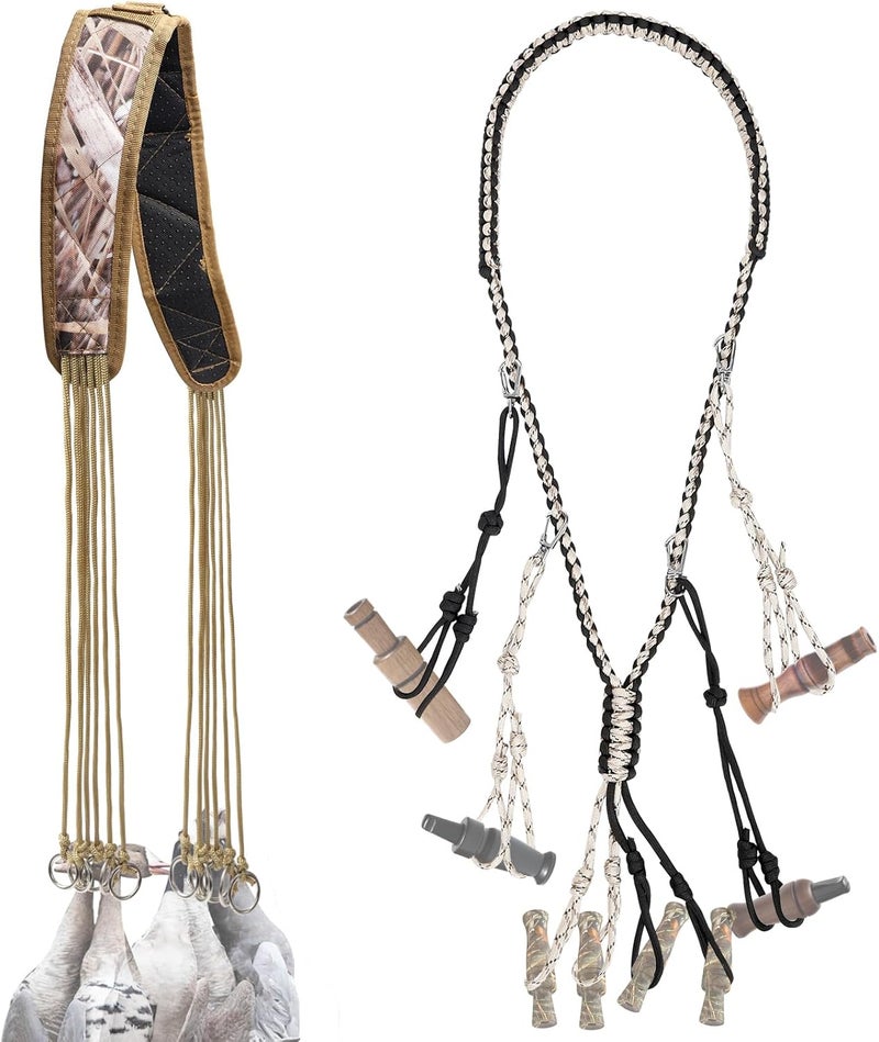 TINYAT 2 Pack Duck Hunting Accessories,Duck Strap Game Carrier 12 Drops Slip Knots,Duck Call Lanyard with 12 Adjustable Loops,Paracord Game Call Lanyard Extra Drops Goose Hanger for Outdoor Hunting Predator - Image 1